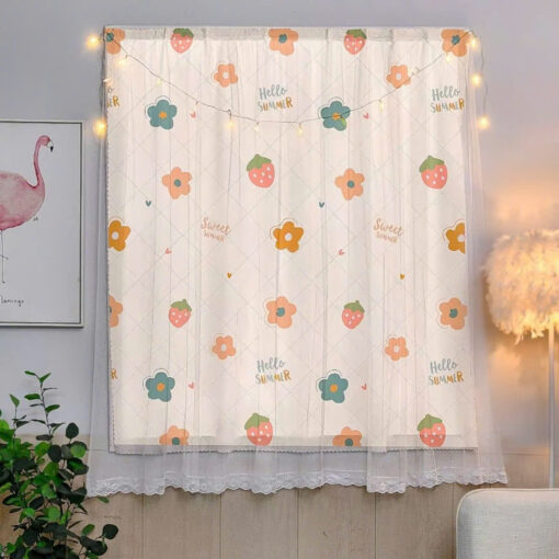 Rèm dán cửa sổ 2 lớp – Hoa và dâu tây