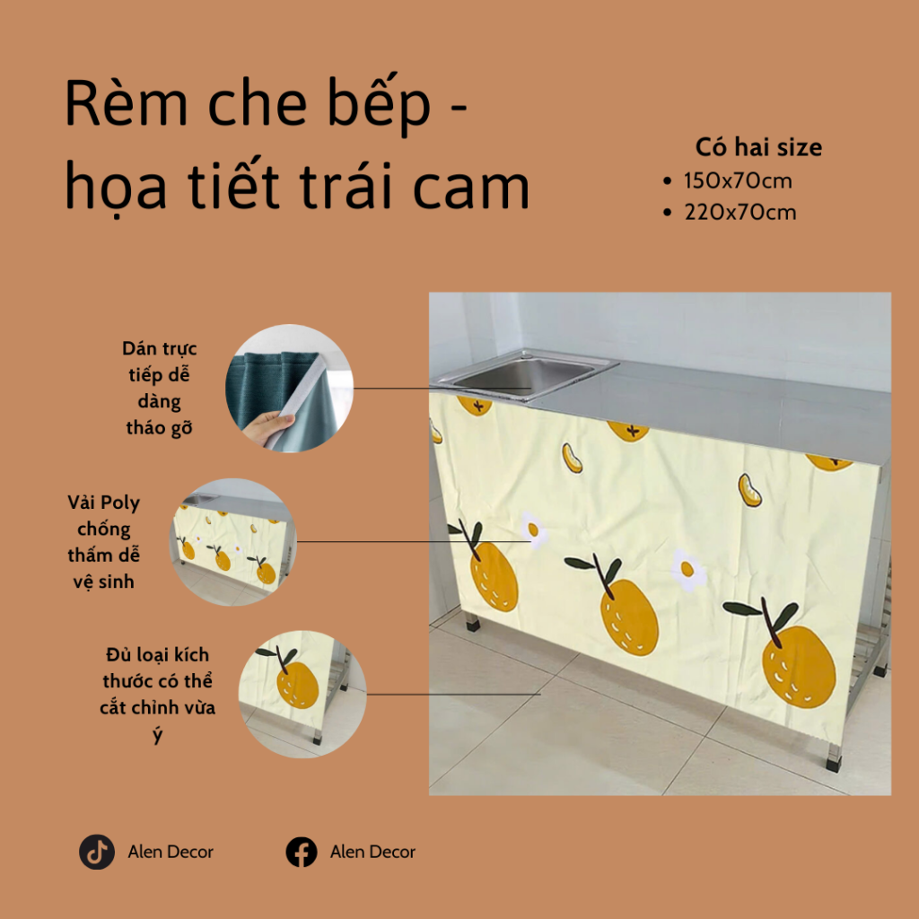 Rèm che bếp dán - Họa tiết trái cam